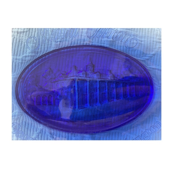 Cobalt Blue Translucent Glass Serving Plate Mt Vernon George & Martha Washington - Picture 2 of 5